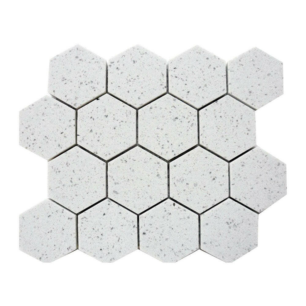 Terrazzo Silver Marble Polished 3" Hexagon Mosaic Tile Terrazzo Silver Marble Polished 3" Hexagon Mosaic Tile - American Tile Depot