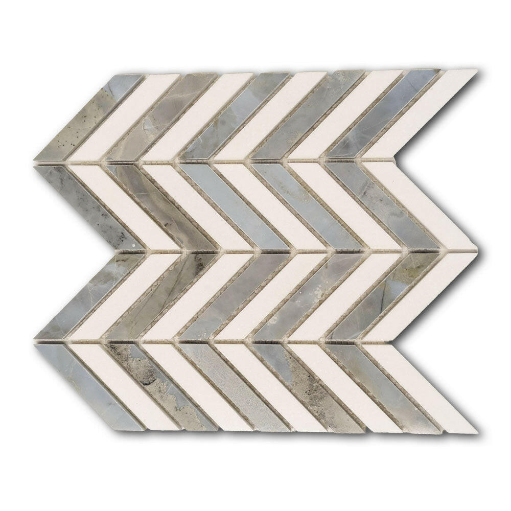 Thassos White & Blue-Grey Marble Chevron Blue Marble Mosaic Polished Tile Thassos White & Blue-Grey Marble Chevron Blue Marble Mosaic Polished Tile - American Tile Depot