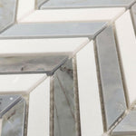 Thassos White & Blue-Grey Marble Chevron Blue Marble Mosaic Polished Tile Thassos White & Blue-Grey Marble Chevron Blue Marble Mosaic Polished Tile - American Tile Depot