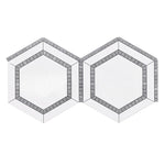 Thassos White Marble Honed 5" Hexagon Combination Mosaic Tile w/ Blue-Gray Border Thassos White Marble Honed 5" Hexagon Combination Mosaic Tile w/ Blue-Gray Border - American Tile Depot
