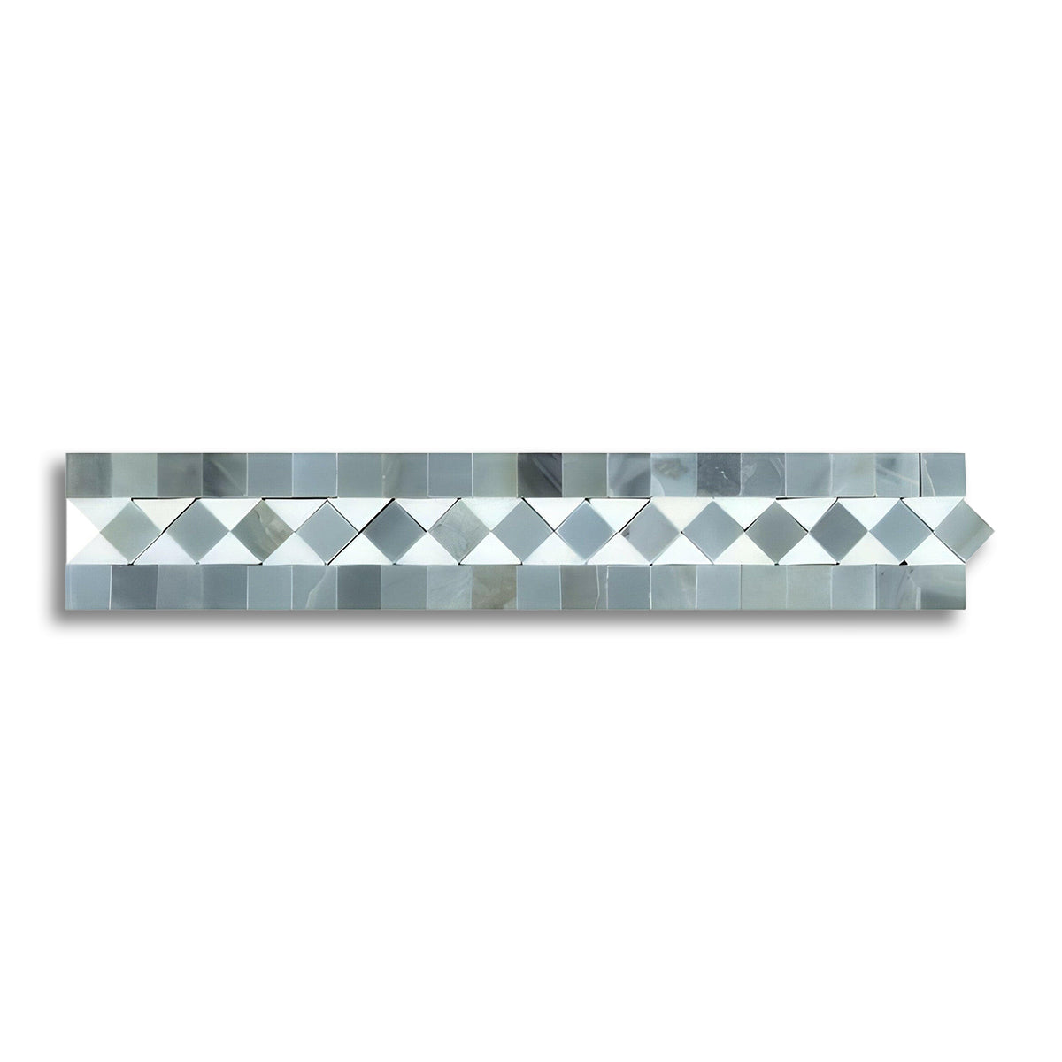 Thassos White Marble Polished BIAS Border Listello w/ Blue-Gray Dots