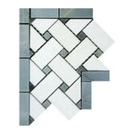 Thassos White Marble Polished Basketweave Border Corner w/ Blue-Gray Dots - American Tile Depot