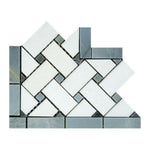 Thassos White Marble Polished Basketweave Border Corner w/ Blue-Gray Dots - American Tile Depot