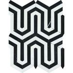Thassos White Marble Honed Berlinetta Mosaic Tile w/ Black Strips Thassos White Marble Honed Berlinetta Mosaic Tile w/ Black Strips - American Tile Depot