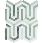 Thassos White Marble Honed Berlinetta Mosaic Tile w/ Ming-Green Strips Thassos White Marble Honed Berlinetta Mosaic Tile w/ Ming-Green Strips - American Tile Depot