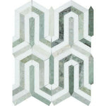 Thassos White Marble Honed Berlinetta Mosaic Tile w/ Ming-Green Strips Thassos White Marble Honed Berlinetta Mosaic Tile w/ Ming-Green Strips - American Tile Depot
