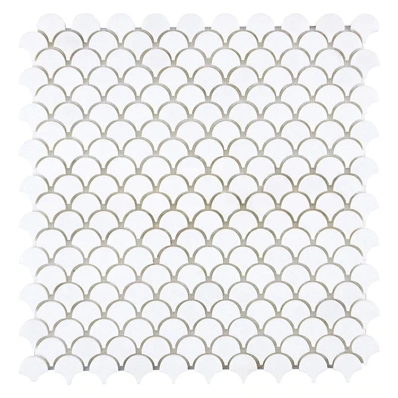 Thassos White Marble Honed Fan Mosaic Tile Thassos White Marble Honed Fan Mosaic Tile - American Tile Depot