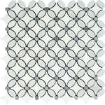 Thassos White Marble Honed Florida Flower Mosaic Tile (Thassos + White Carrara + Blue-Gray) Thassos White Marble Honed Florida Flower Mosaic Tile (Thassos + White Carrara + Blue-Gray) - American Tile Depot