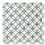 Thassos White Marble Honed Florida Flower Mosaic Tile (Thassos + White Carrara + Blue-Gray) Thassos White Marble Honed Florida Flower Mosaic Tile (Thassos + White Carrara + Blue-Gray) - American Tile Depot
