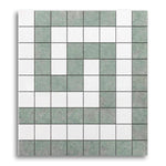 Thassos White Marble Honed Greek Key Border Corner w/ Ming Green Dots - American Tile Depot