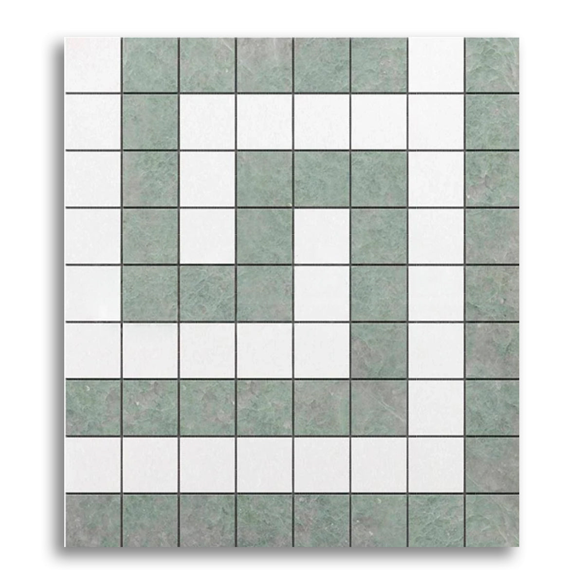 Thassos White Marble Honed Greek Key Border Corner w/ Ming Green Dots