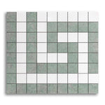 Thassos White Marble Honed Greek Key Border Corner w/ Ming Green Dots - American Tile Depot