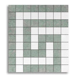 Thassos White Marble Honed Greek Key Border Corner w/ Ming Green Dots - American Tile Depot