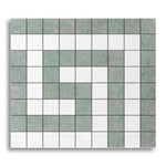 Thassos White Marble Honed Greek Key Border Corner w/ Ming Green Dots - American Tile Depot