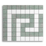 Thassos White Marble Honed Greek Key Border Corner w/ Ming Green Dots - American Tile Depot
