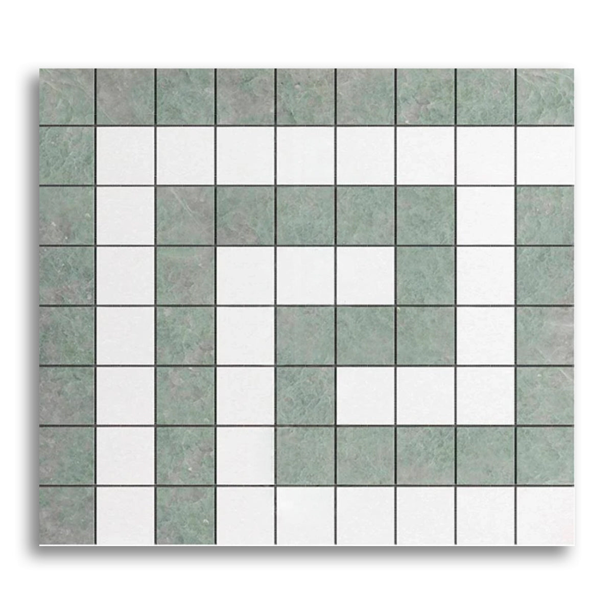 Thassos White Marble Honed Greek Key Border Corner w/ Ming Green Dots - American Tile Depot