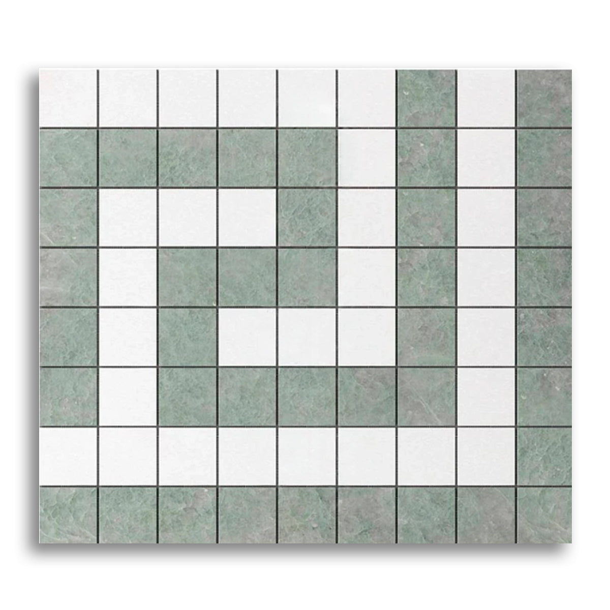 Thassos White Marble Honed Greek Key Border Corner w/ Ming Green Dots - American Tile Depot