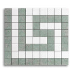 Thassos White Marble Honed Greek Key Border Corner w/ Ming Green Dots - American Tile Depot