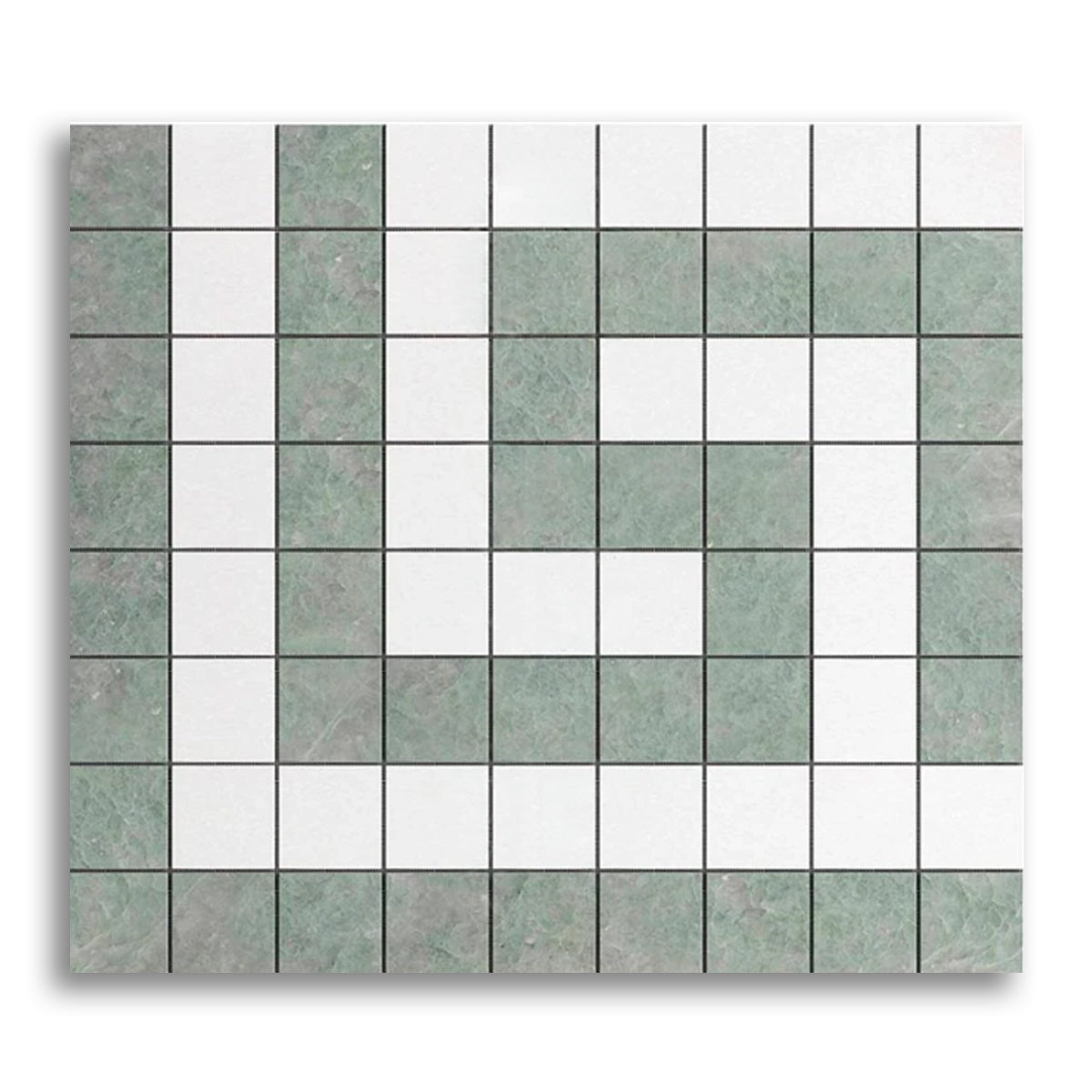 Thassos White Marble Honed Greek Key Border Corner w/ Ming Green Dots - American Tile Depot
