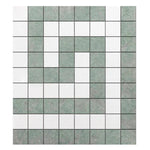 Thassos White Marble Honed Greek Key Border Corner w/ Ming Green Dots Thassos White Marble Honed Greek Key Border Corner w/ Ming Green Dots - American Tile Depot
