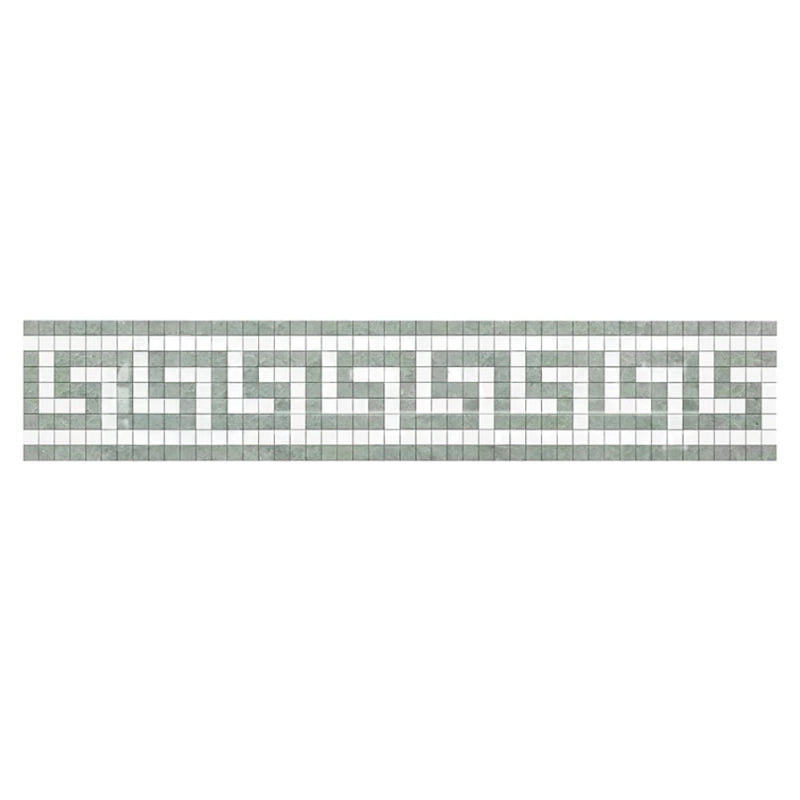 Thassos White Marble Honed Greek Key Border w/ Ming Green Dots Thassos White Marble Honed Greek Key Border w/ Ming Green Dots - American Tile Depot