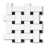 Thassos White Marble Honed Large Basketweave Mosaic Tile w/ Black Dots - American Tile Depot