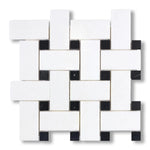 Thassos White Marble Honed Large Basketweave Mosaic Tile w/ Black Dots - American Tile Depot