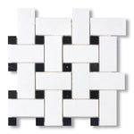 Thassos White Marble Honed Large Basketweave Mosaic Tile w/ Black Dots - American Tile Depot
