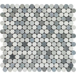 Thassos White Marble Honed Penny Round Mosaic Tile (Thassos + Carrara + Blue-Gray) Thassos White Marble Honed Penny Round Mosaic Tile (Thassos + Carrara + Blue-Gray) - American Tile Depot