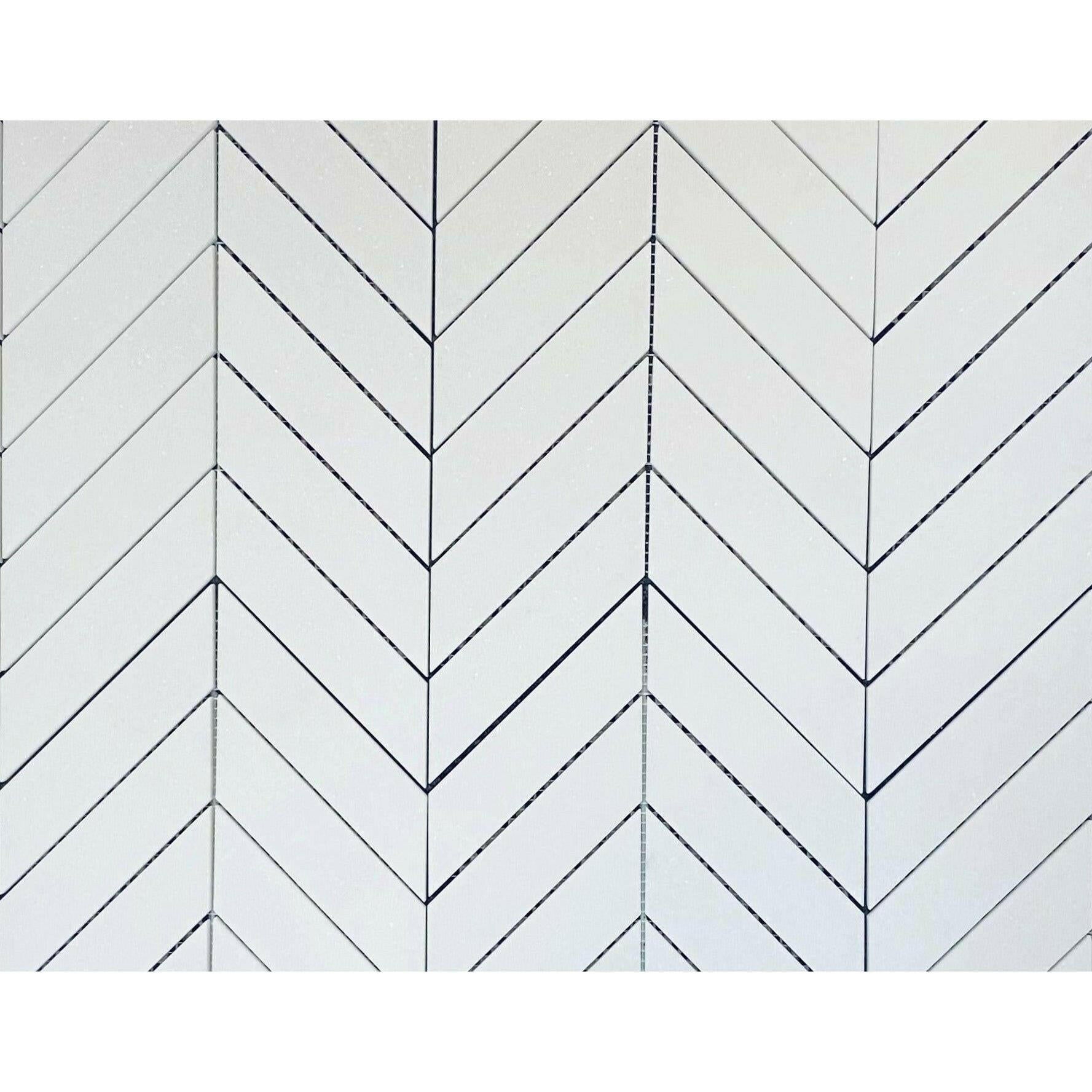 Thassos White Marble Polished 1.5x6 Chevron Mosaic Tile Thassos White Marble Polished 1.5x6 Chevron Mosaic Tile - American Tile Depot