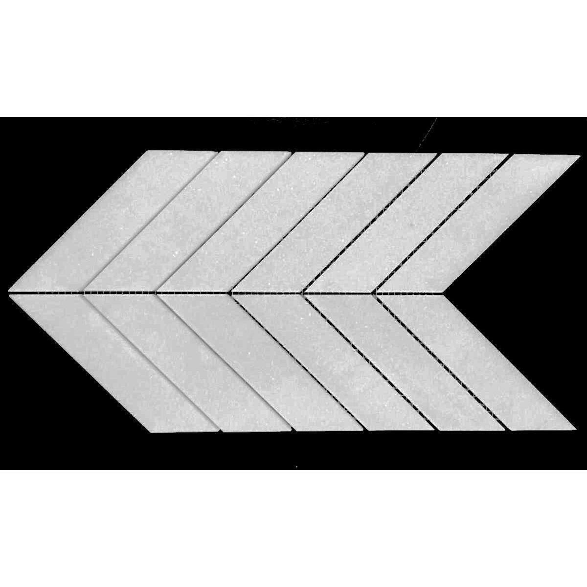 Thassos White Marble Polished 1.5x6 Chevron Mosaic Tile Thassos White Marble Polished 1.5x6 Chevron Mosaic Tile - American Tile Depot