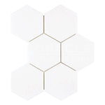 Thassos White Marble Polished 5" Large Hexagon Mosaic Tile Thassos White Marble Polished 5" Large Hexagon Mosaic Tile - American Tile Depot