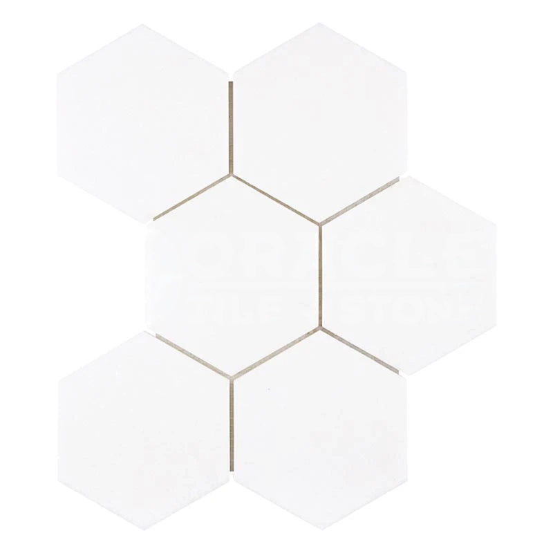 Thassos White Marble Polished 5" Large Hexagon Mosaic Tile Thassos White Marble Polished 5" Large Hexagon Mosaic Tile - American Tile Depot