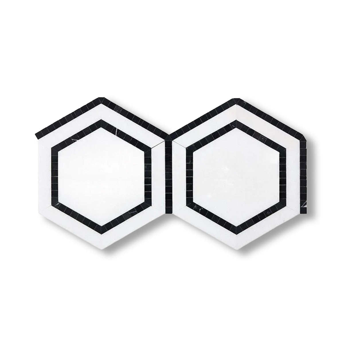 Thassos White Marble Polished 5" Hexagon Combination Mosaic Tile w/ Black Border - American Tile Depot