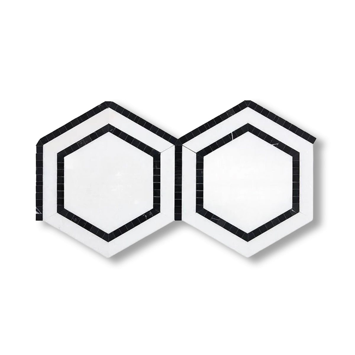 Thassos White Marble Honed 5" Hexagon Combination Mosaic Tile w/ Black Border - American Tile Depot