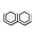 Thassos White Marble Polished 5" Hexagon Combination Mosaic Tile w/ Black Border - American Tile Depot