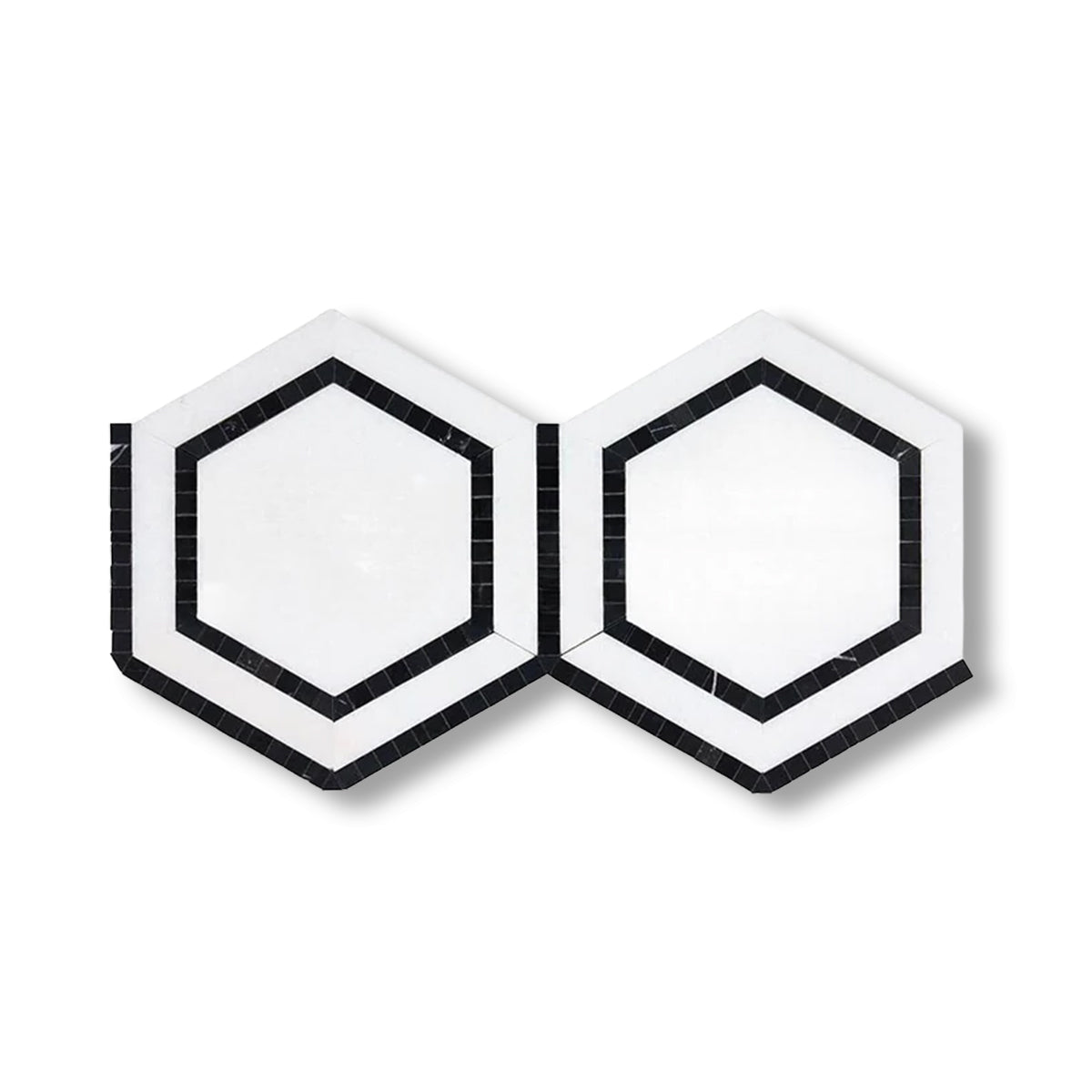 Thassos White Marble Polished 5" Hexagon Combination Mosaic Tile w/ Black Border - American Tile Depot