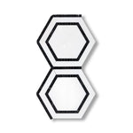 Thassos White Marble Polished 5" Hexagon Combination Mosaic Tile w/ Black Border - American Tile Depot