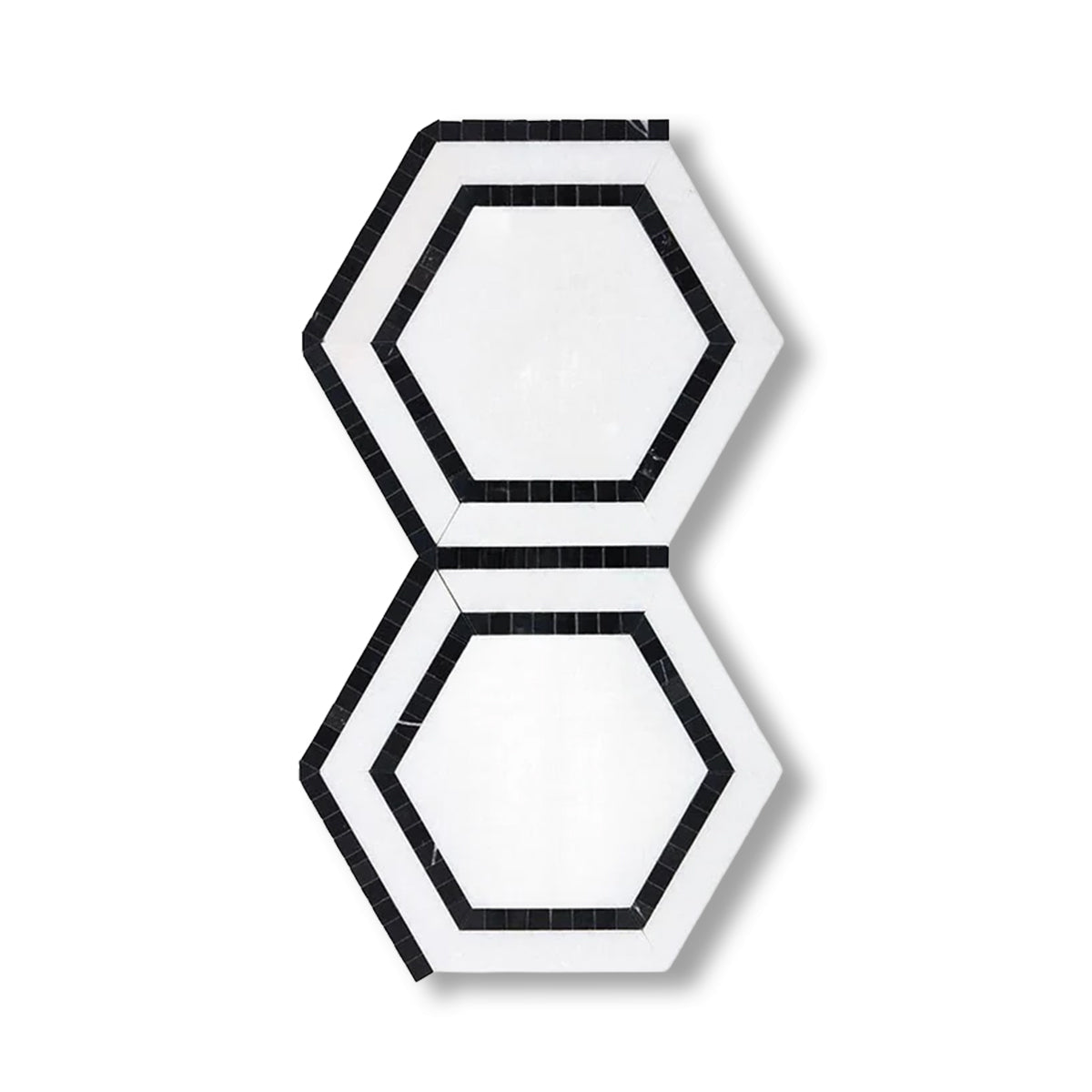 Thassos White Marble Polished 5" Hexagon Combination Mosaic Tile w/ Black Border - American Tile Depot