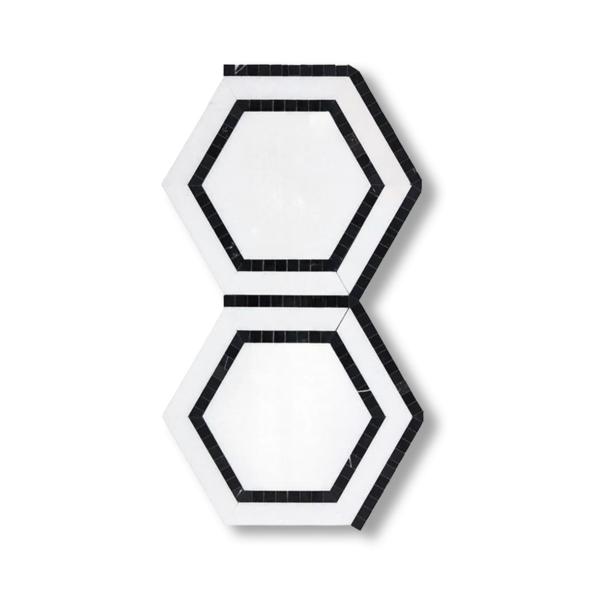 Thassos White Marble Polished 5" Hexagon Combination Mosaic Tile w/ Black Border - American Tile Depot