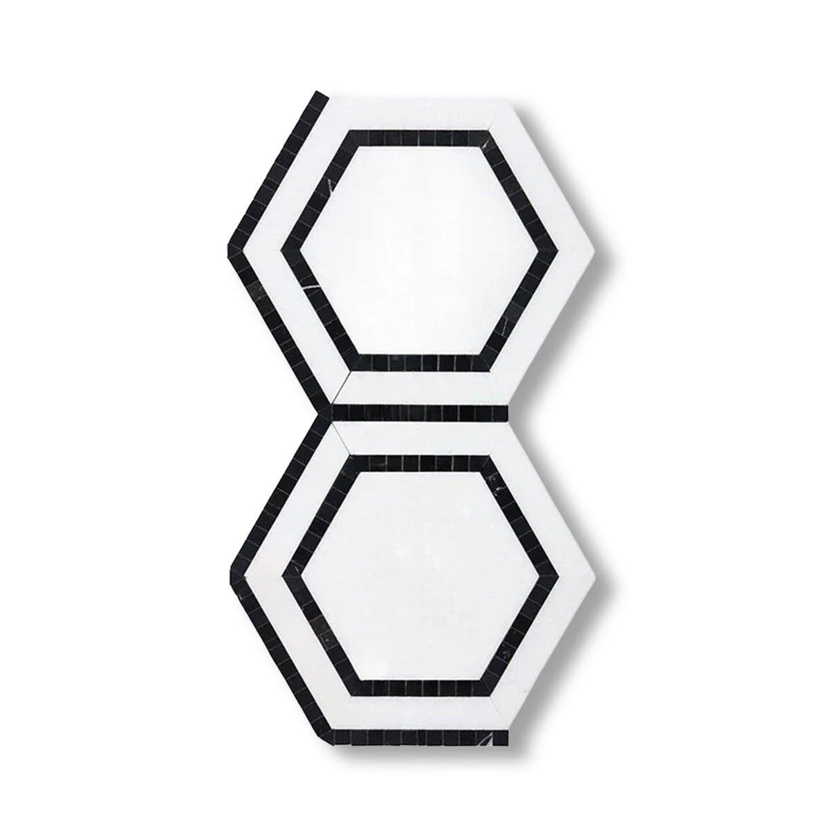 Thassos White Marble Polished 5" Hexagon Combination Mosaic Tile w/ Black Border - American Tile Depot