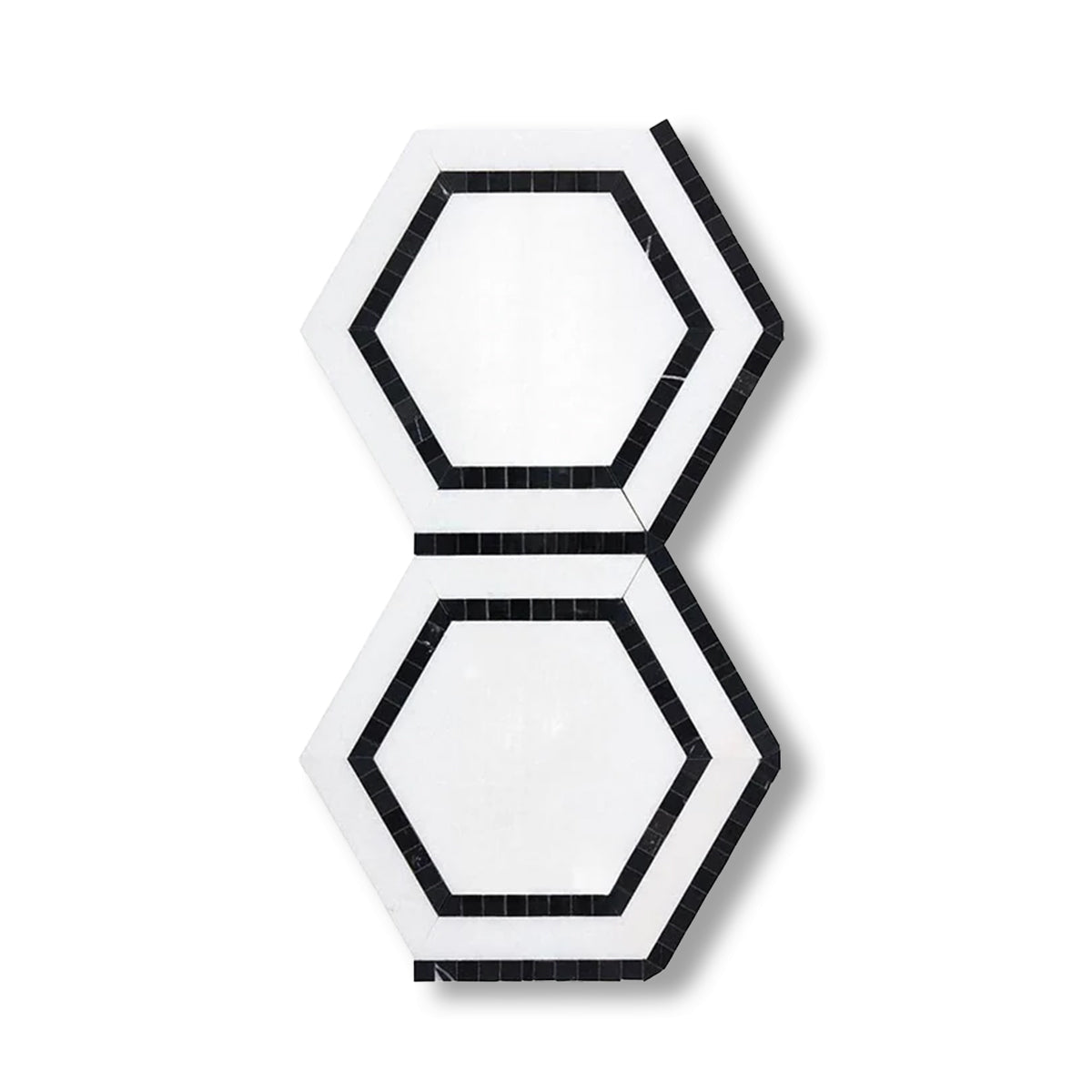 Thassos White Marble Polished 5" Hexagon Combination Mosaic Tile w/ Black Border - American Tile Depot