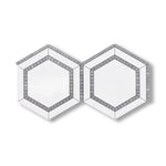 Thassos White Marble Honed 5" Hexagon Combination Mosaic Tile w/ Blue-Gray Border - American Tile Depot