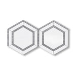 Thassos White Marble Polished 5" Hexagon Combination Mosaic Tile w/ Blue-Gray Border - American Tile Depot