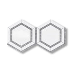 Thassos White Marble Honed 5" Hexagon Combination Mosaic Tile w/ Blue-Gray Border - American Tile Depot