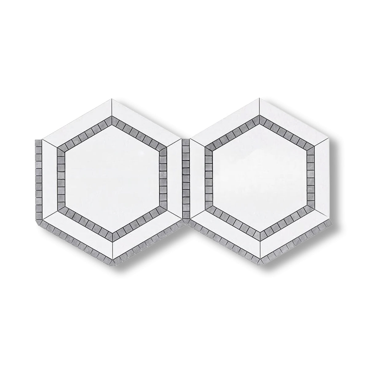 Thassos White Marble Polished 5" Hexagon Combination Mosaic Tile w/ Blue-Gray Border - American Tile Depot
