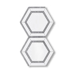 Thassos White Marble Polished 5" Hexagon Combination Mosaic Tile w/ Blue-Gray Border - American Tile Depot