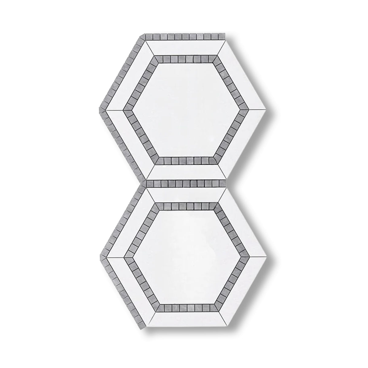 Thassos White Marble Honed 5" Hexagon Combination Mosaic Tile w/ Blue-Gray Border - American Tile Depot
