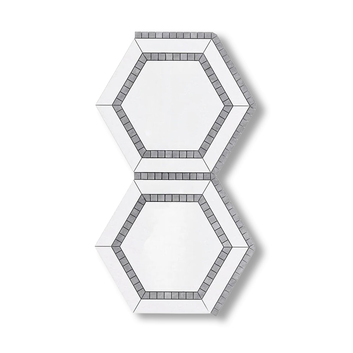 Thassos White Marble Polished 5" Hexagon Combination Mosaic Tile w/ Blue-Gray Border - American Tile Depot
