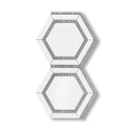 Thassos White Marble Honed 5" Hexagon Combination Mosaic Tile w/ Blue-Gray Border - American Tile Depot